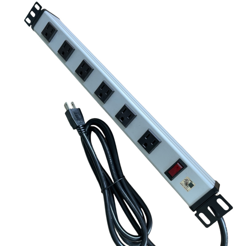 6가지 메탈 탭 다중 출력 전원 스트립 10' 확장 케이블 14AWG NEMA 5-15P